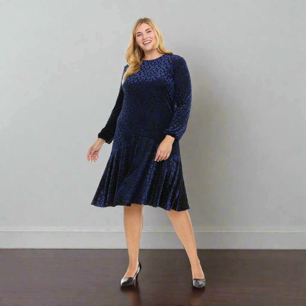 KAREN DRESS PLUS - NAVY LEOPARD