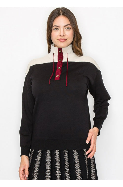 YAL PULLSTRING SWEATER - BURGANDY