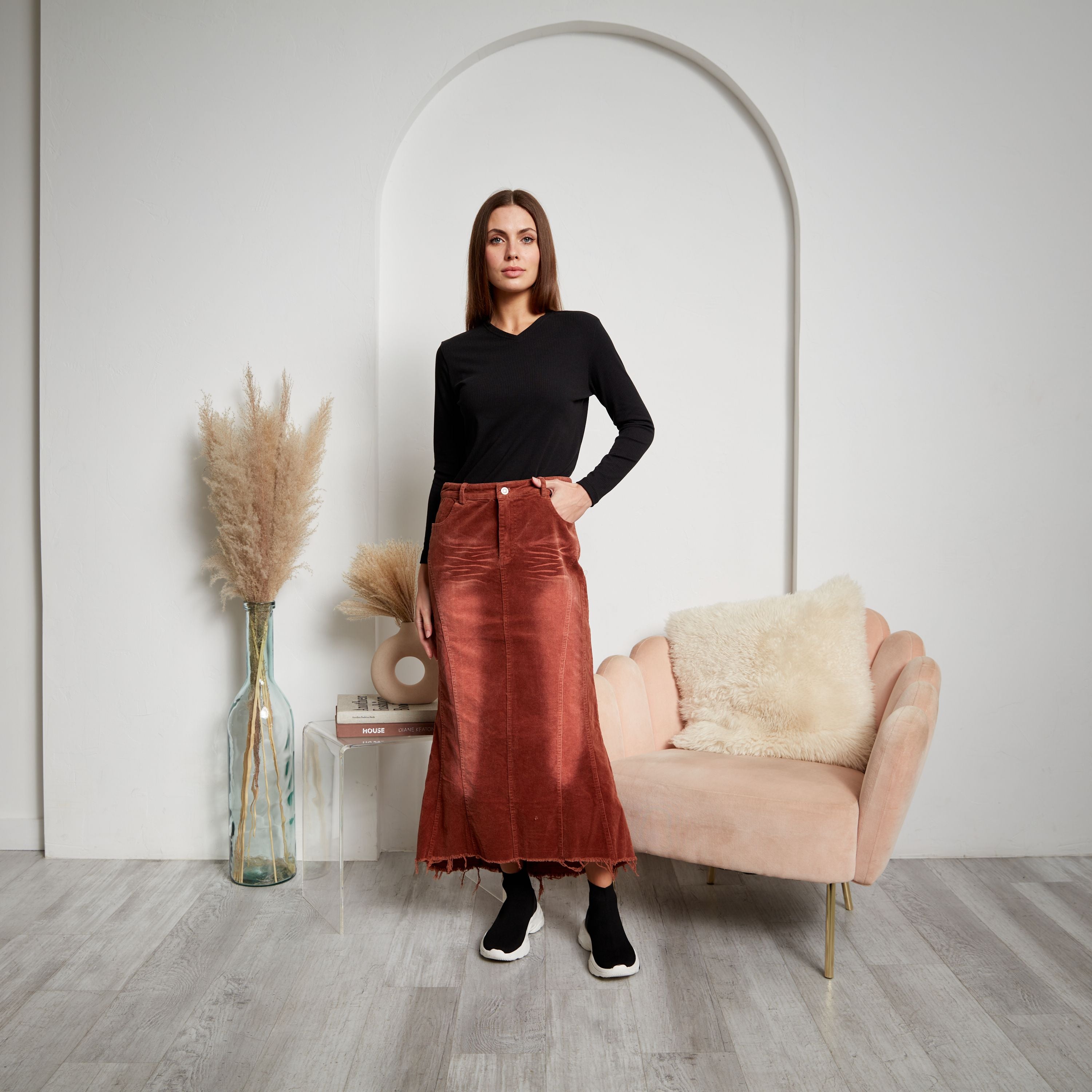 Soho Corduroy Skirt Rust L